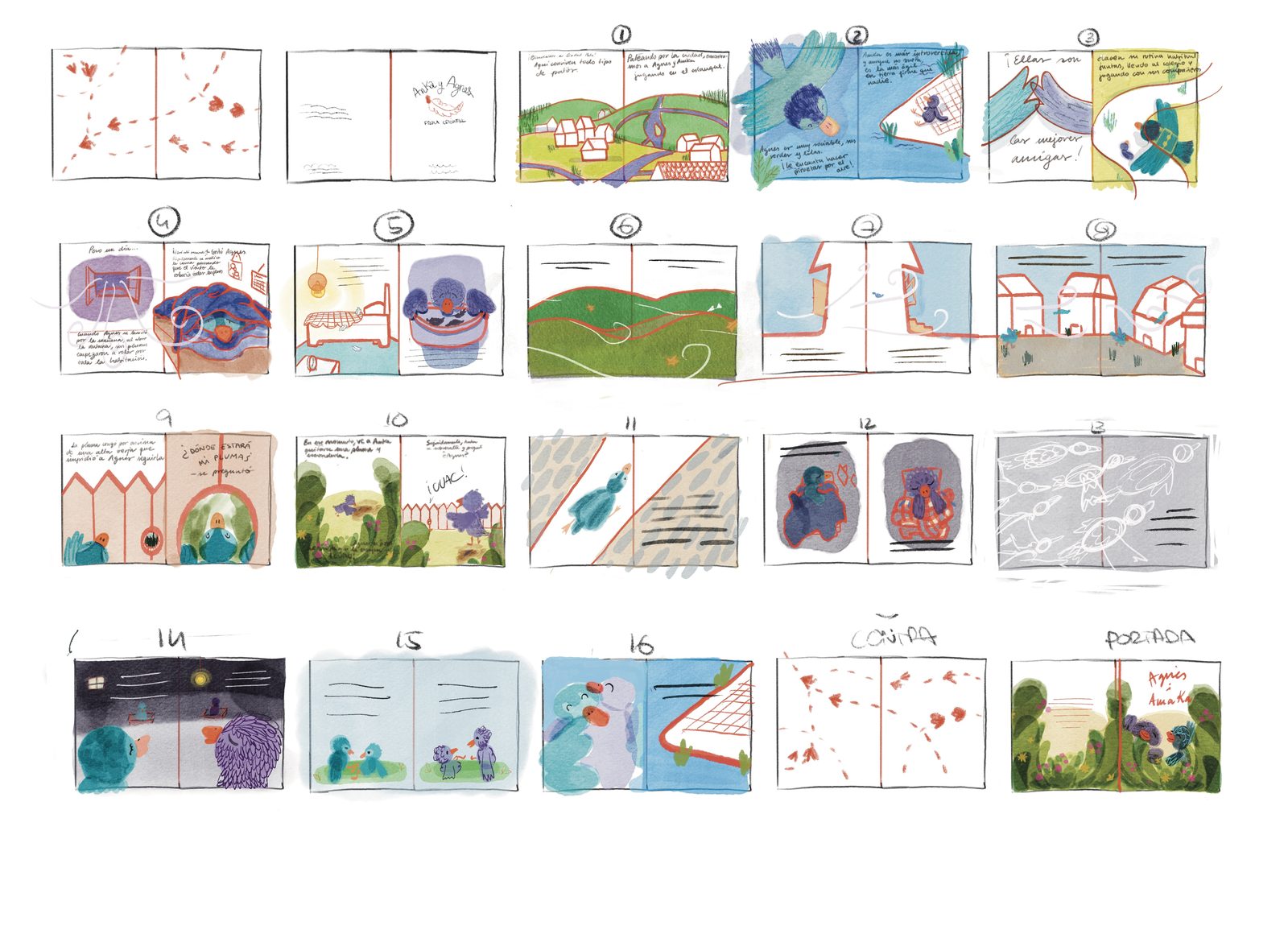 L'Agnès i l'Amka — storyboard de l'àlbum.